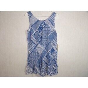 True Craft Romper Girls Size XL Blue White Floral Paisley Rayon Flowy Ruffle NWT